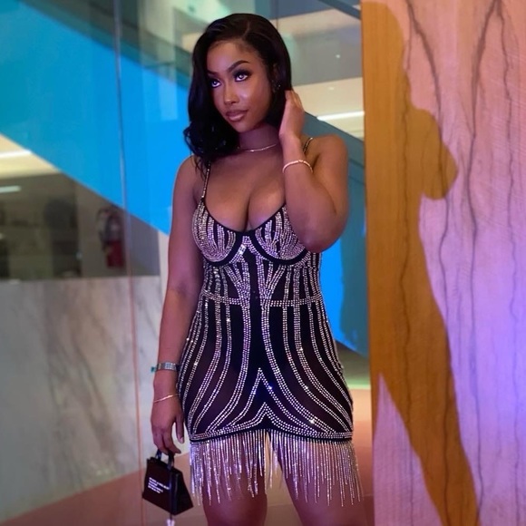 Sheer black dress with “diamond” detail - Picture 1 of 2